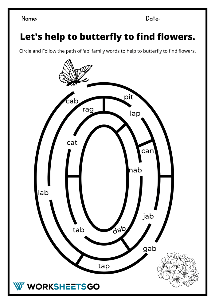Circle And Follow The Path Of Ab Word Family Worksheet
