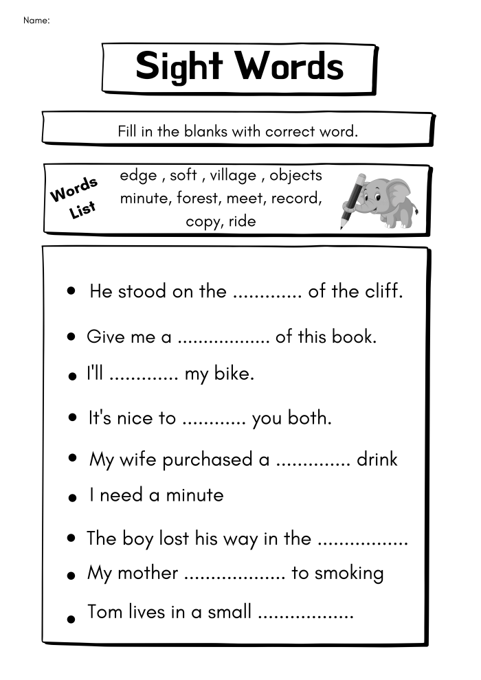 Fill The Blank Sight Words Worksheets | WorksheetsGO