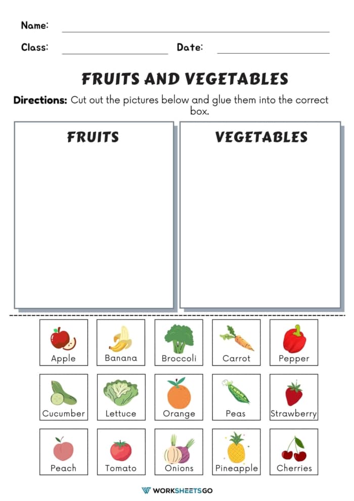Fruits And Vegetable Worksheet