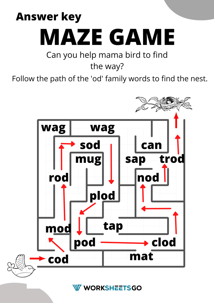 Od Word Family Maze Worksheet Answer Key
