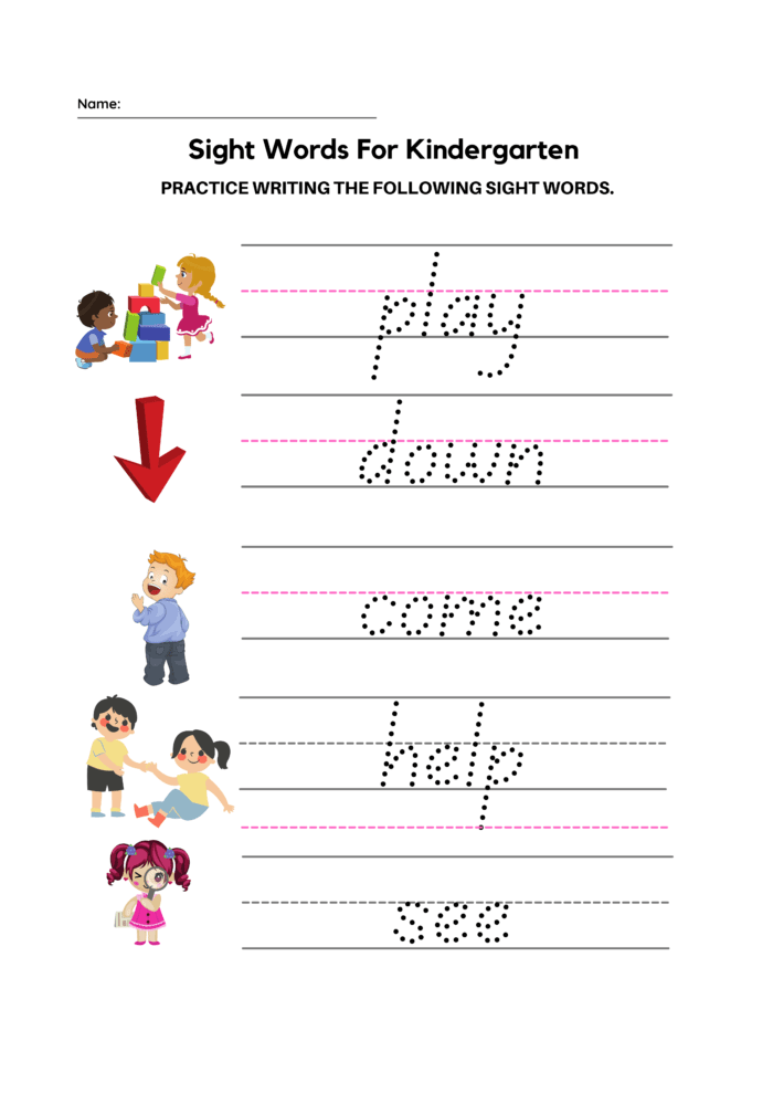 kindergarten worksheets sight words