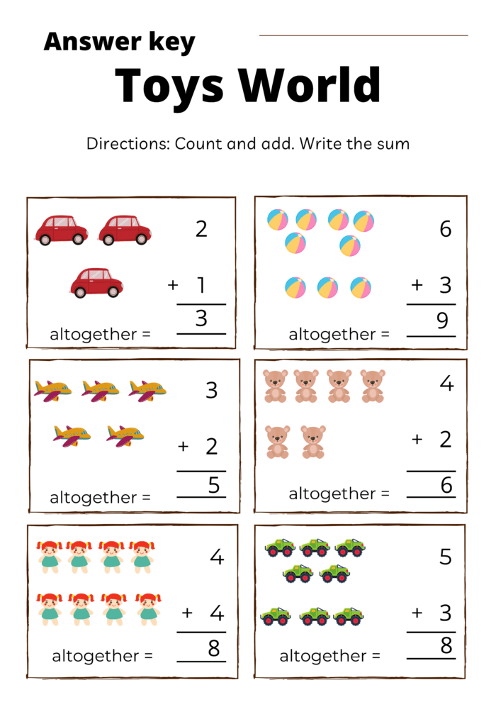Toys World Count And Add Worksheet Answer Key