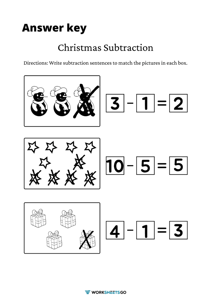 Christmas Subtraction Worksheet Answer Key 2
