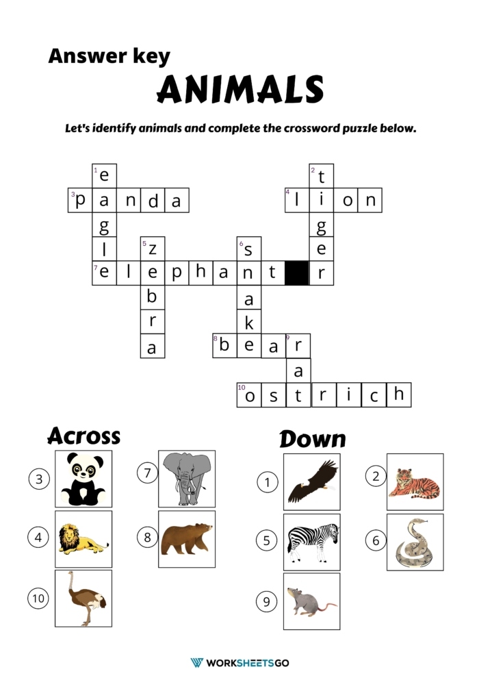 Crossword Puzzle Picture Worksheet Answer Key