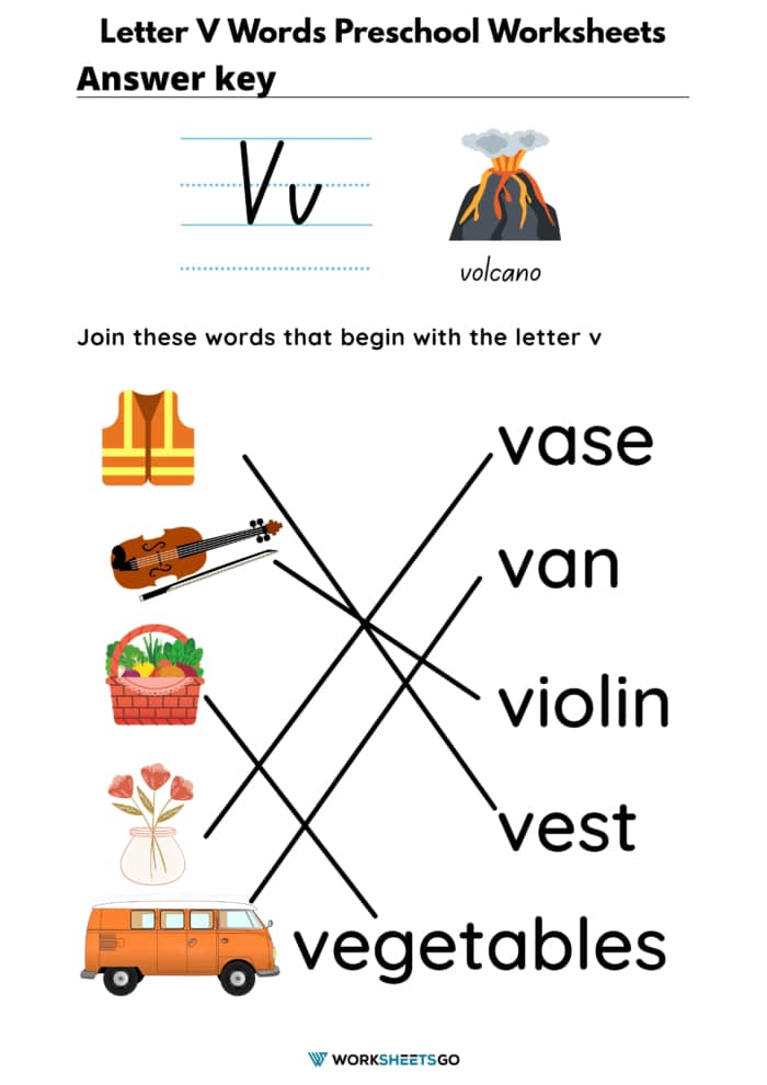 Letter V Words Preschool Worksheet Answer Key