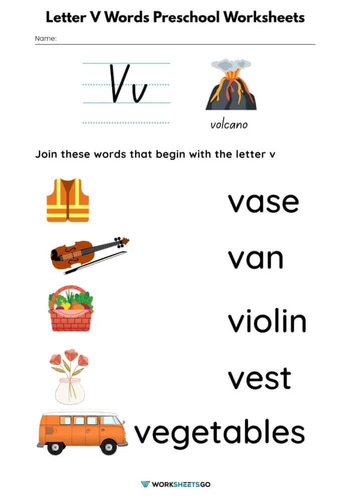 Easy V Words For Kindergarten