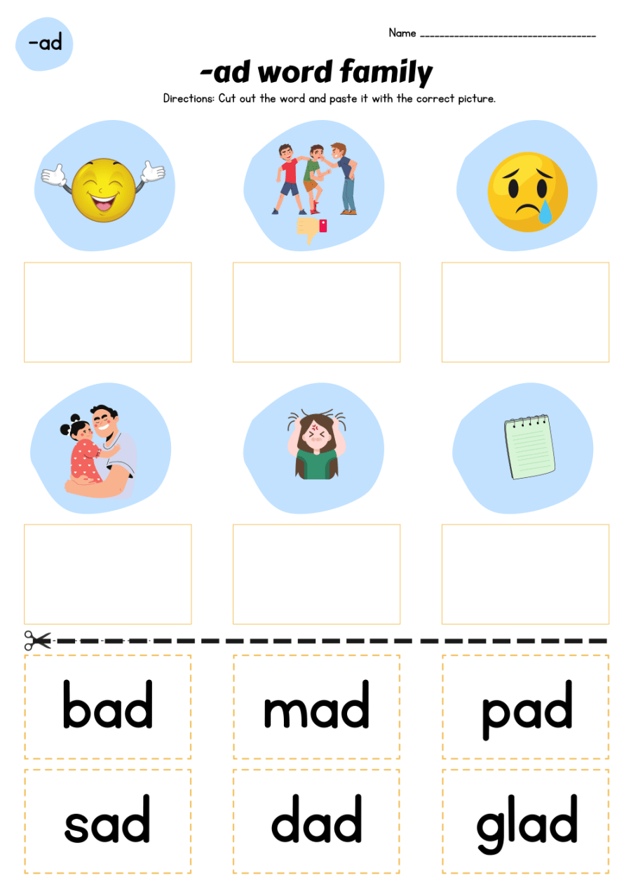 Ad Word Family Worksheets