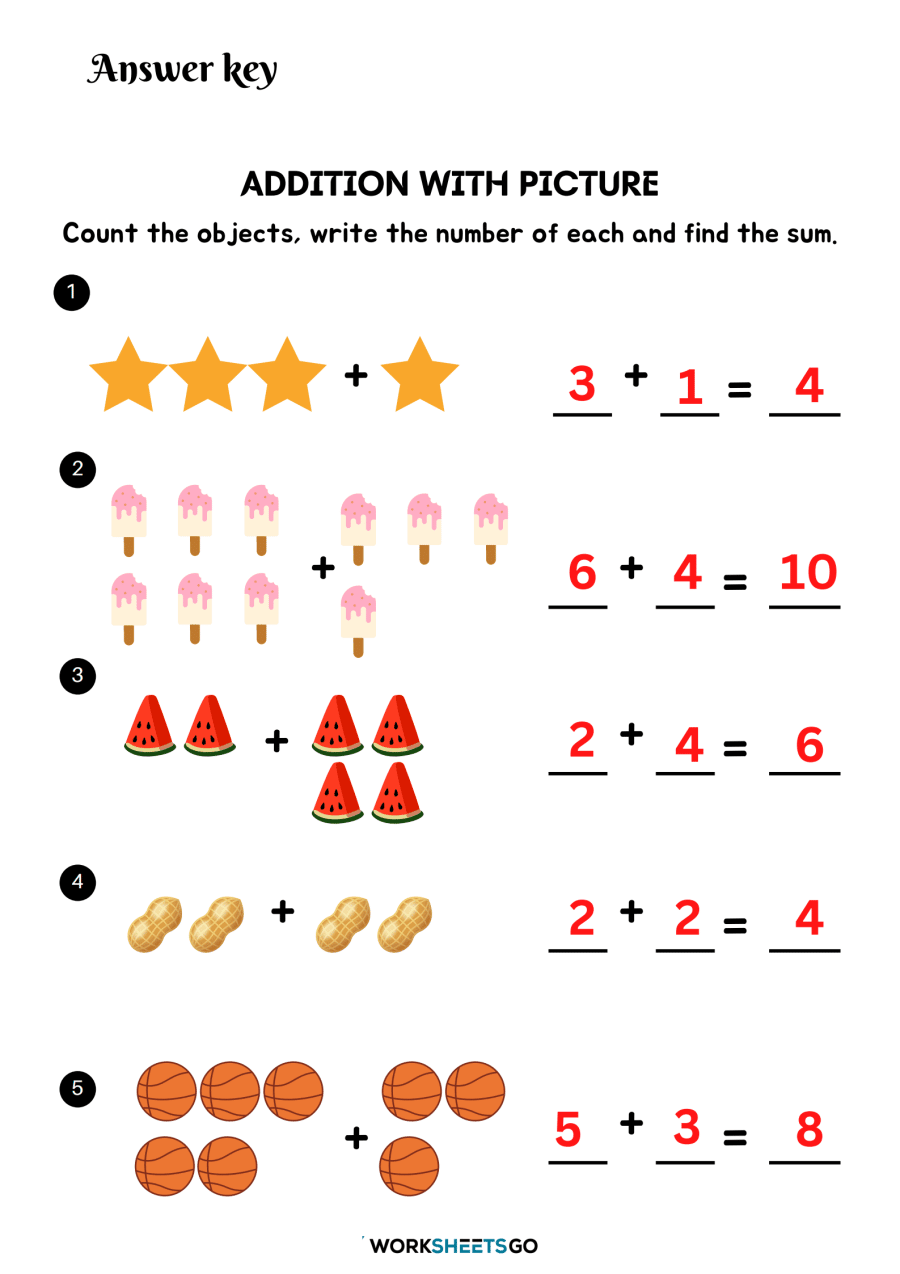 Addition With Pictures Worksheets WorksheetsGO
