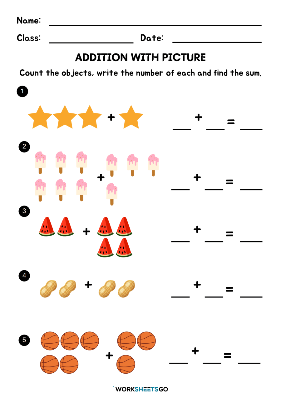 Addition With Pictures Worksheet