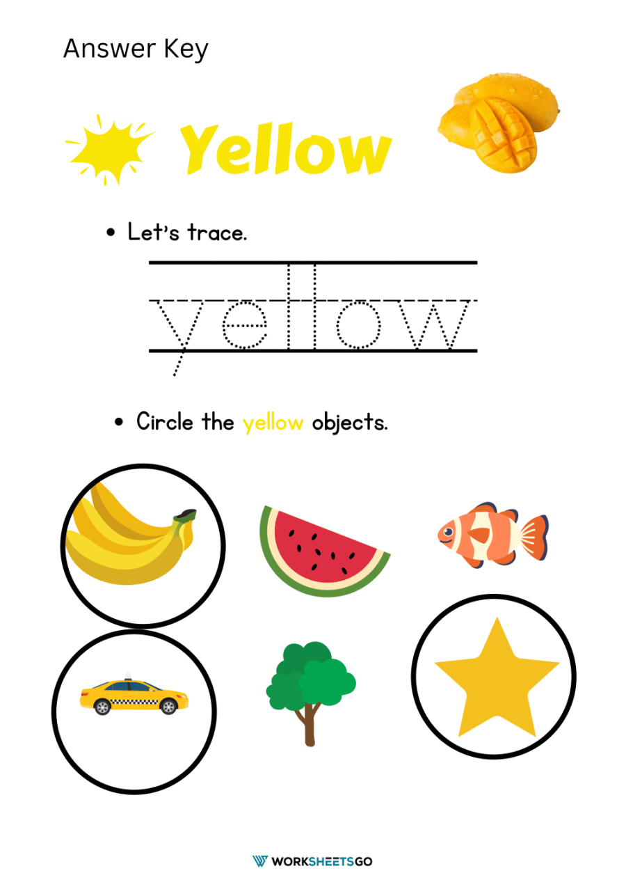Color Yellow Worksheet Answer Key