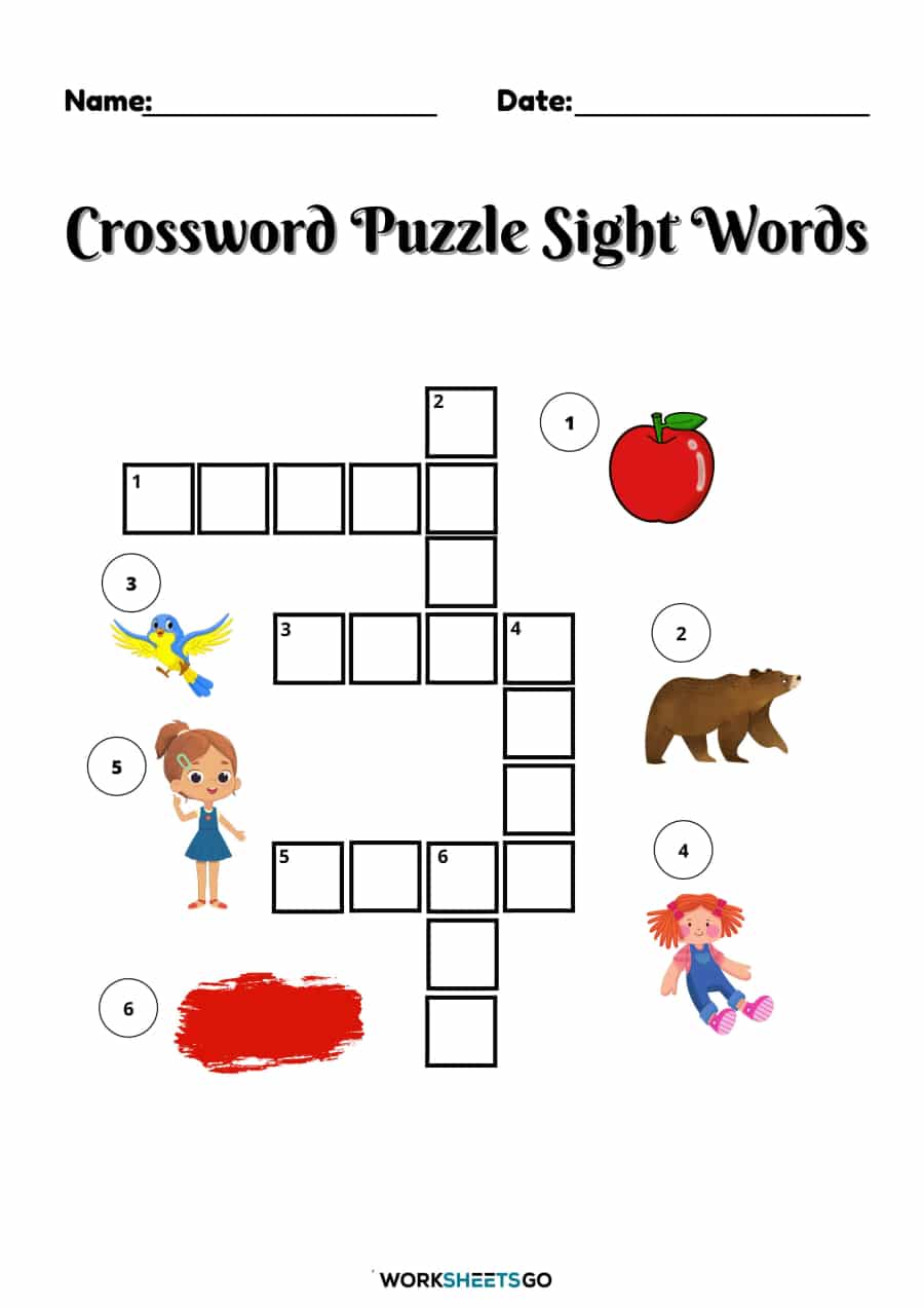 Crossword Puzzle Sight Words Worksheet