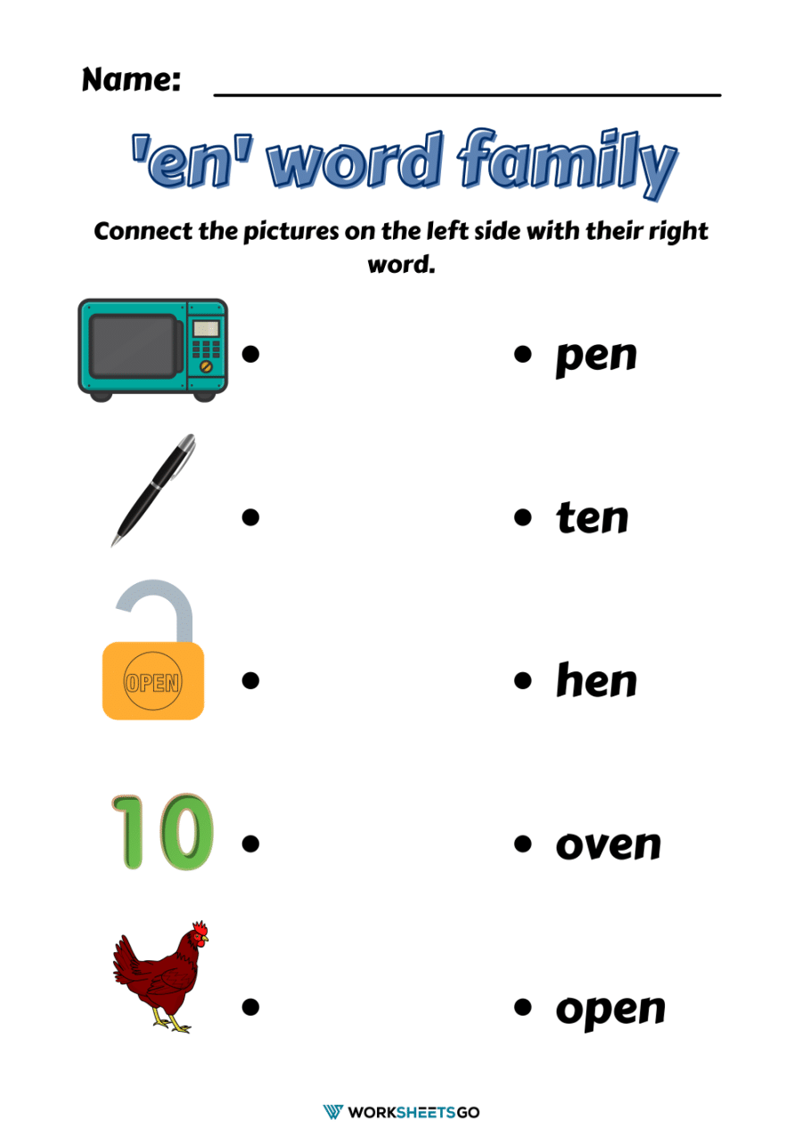 En Word Family Worksheets Connect The Pictures