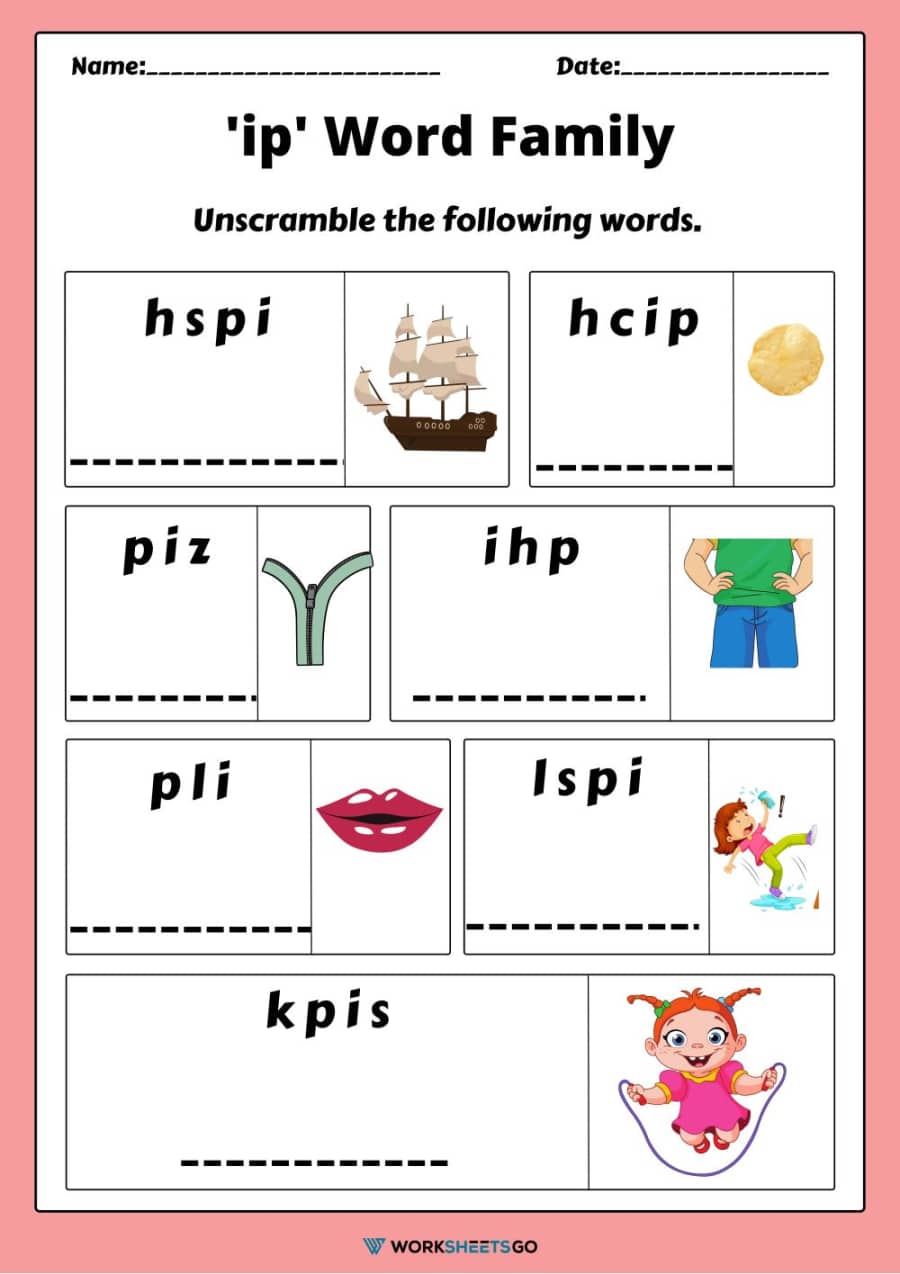 Ip Word Family Unscramble The Following Words 2