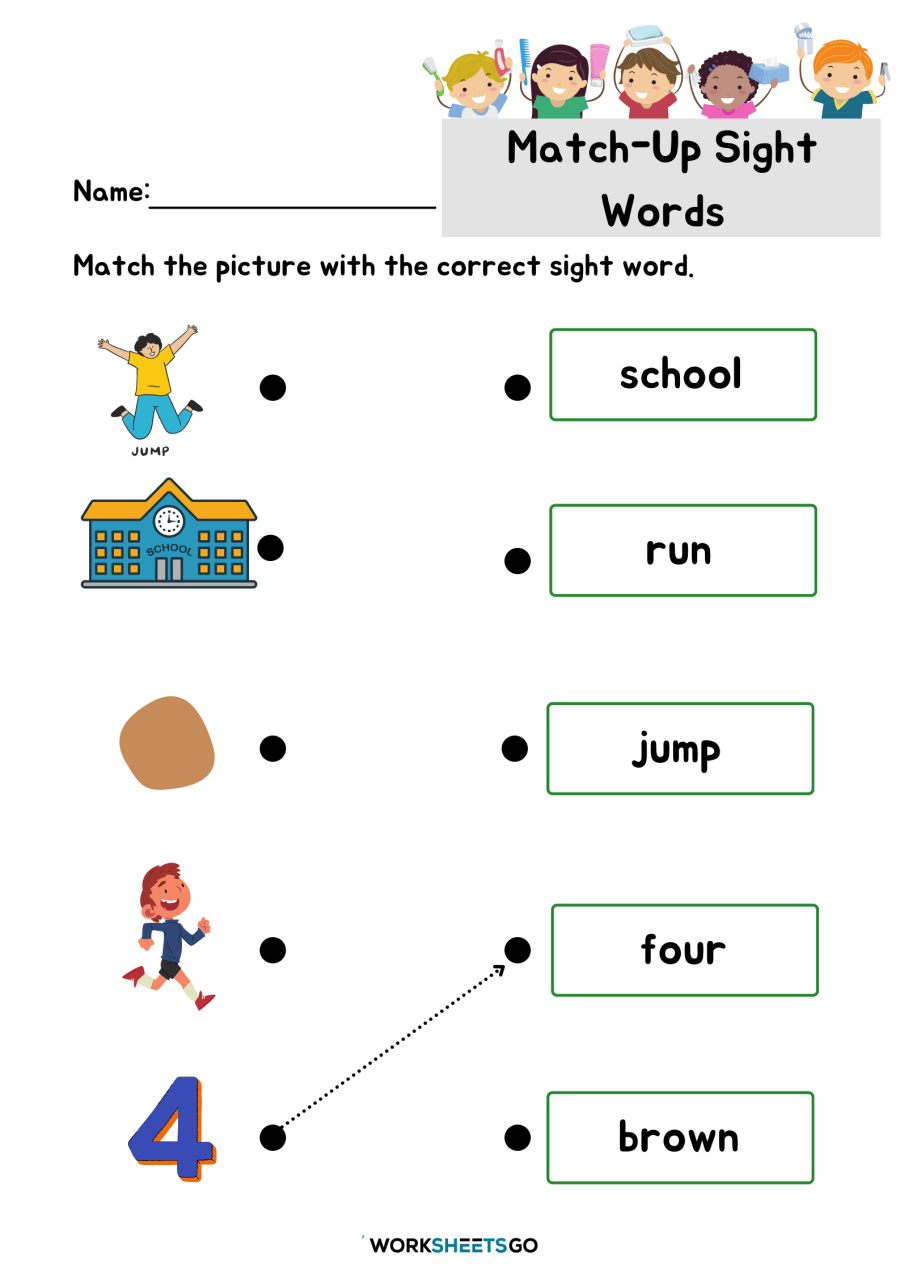 Match Up Sight Words Worksheet