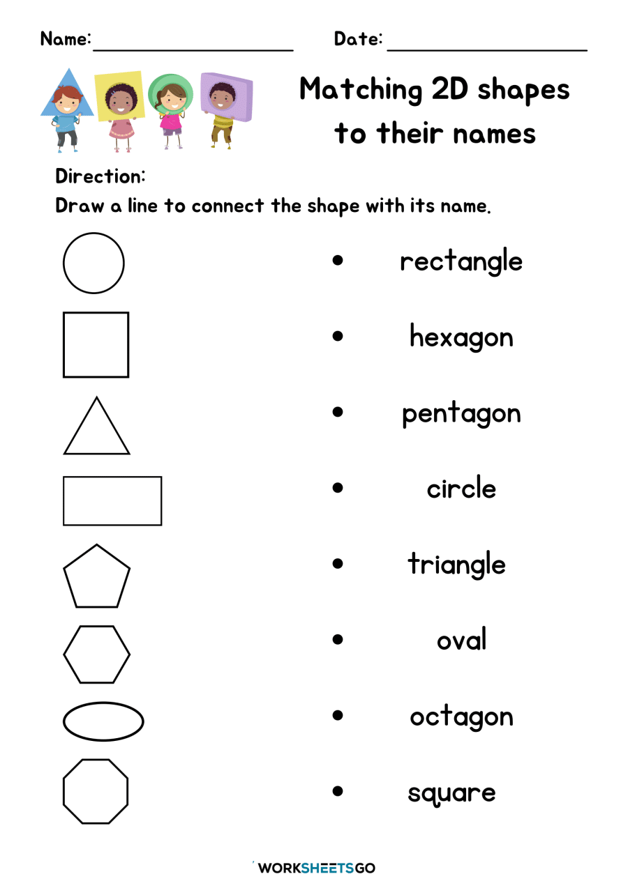 Matching 2D Shapes To Their Names Worksheet