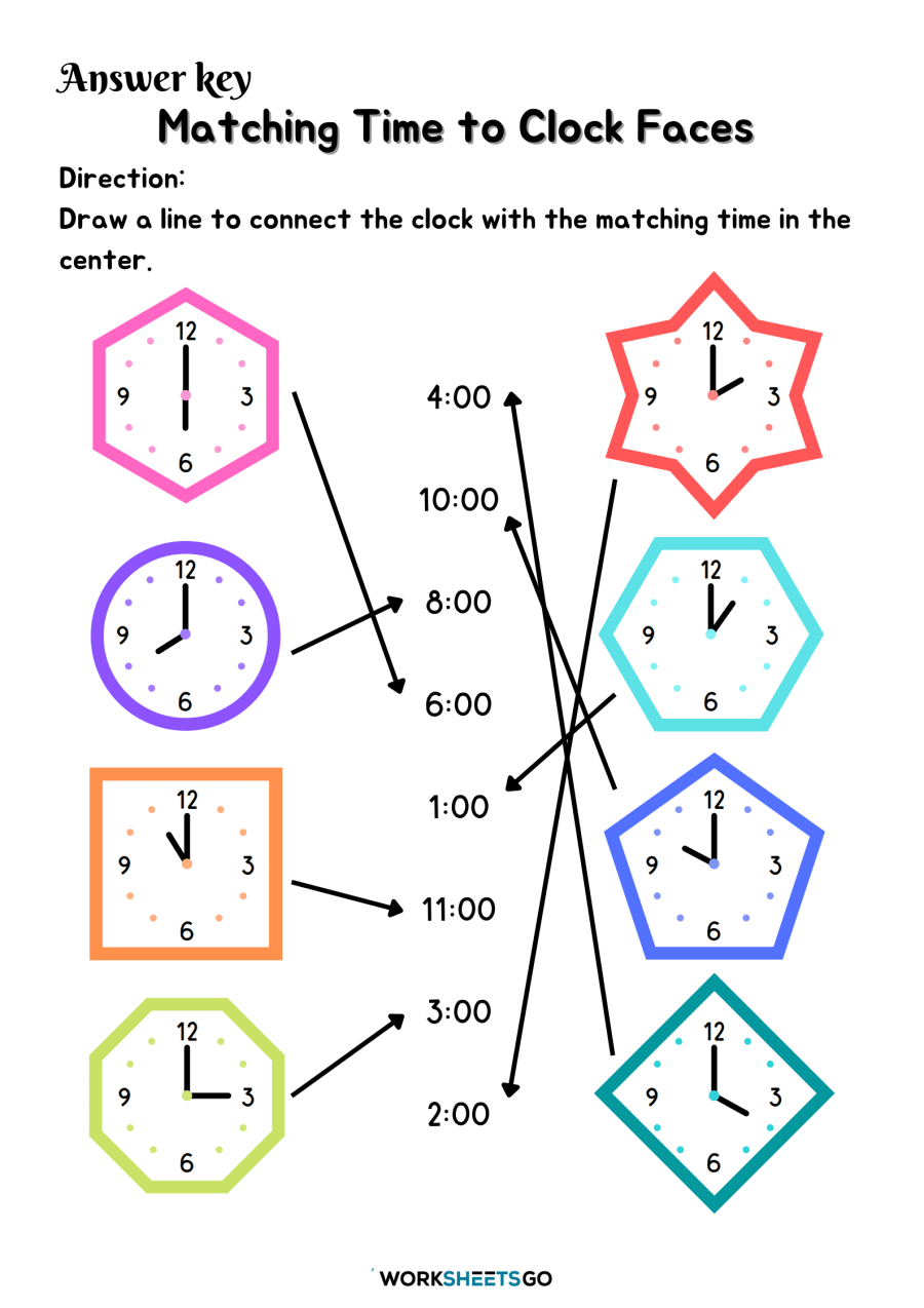 Matching Time To Clock Faces Worksheet Answer Key