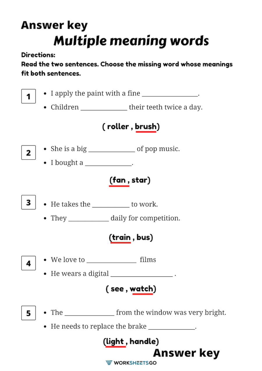 Worksheet On Words With Multiple Meanings