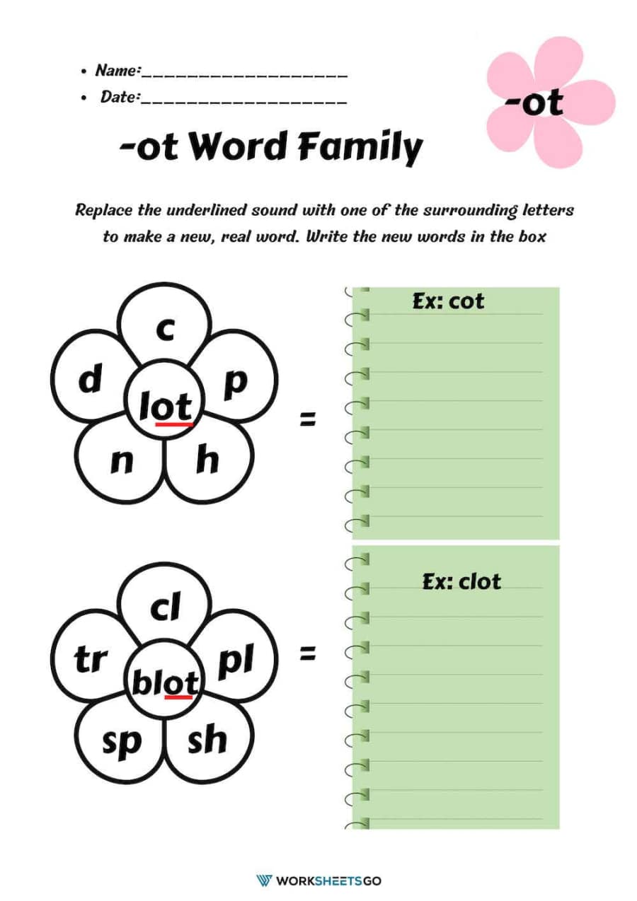 Ot Word Family Worksheets