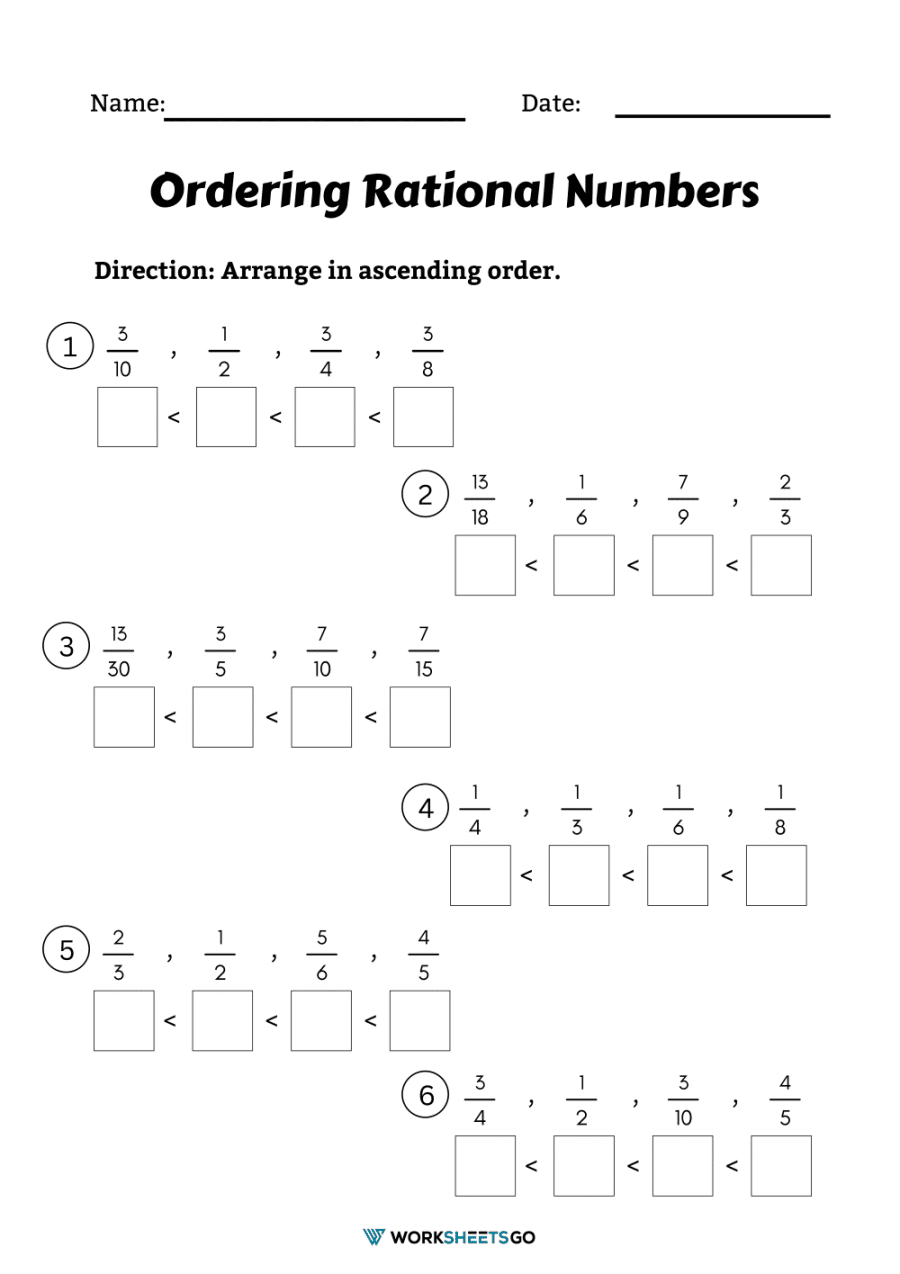Ordering Rational Numbers Worksheets WorksheetsGO
