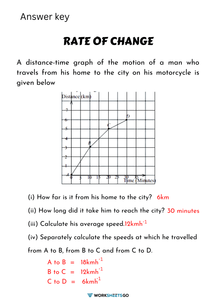 Rate Of Change Worksheets Answer Key