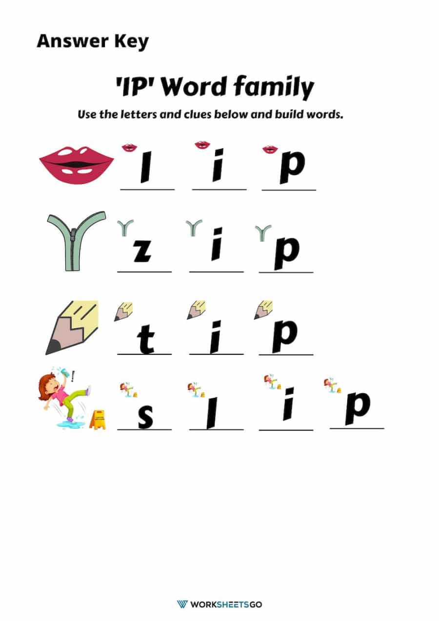 Use The Letters And Clues Below To Build Ip Word Family Answer Key 2