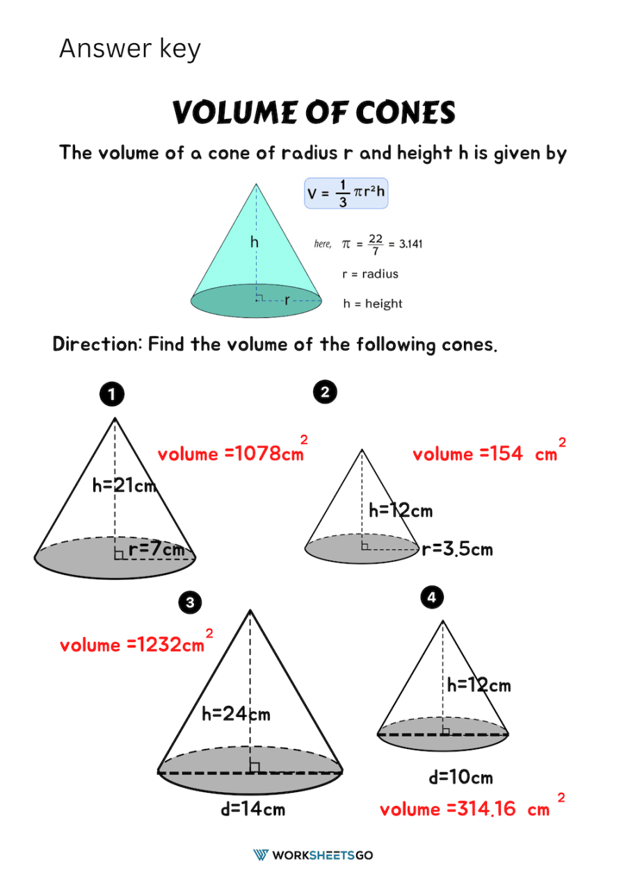 Volume Of Cones Worksheet Answer Key