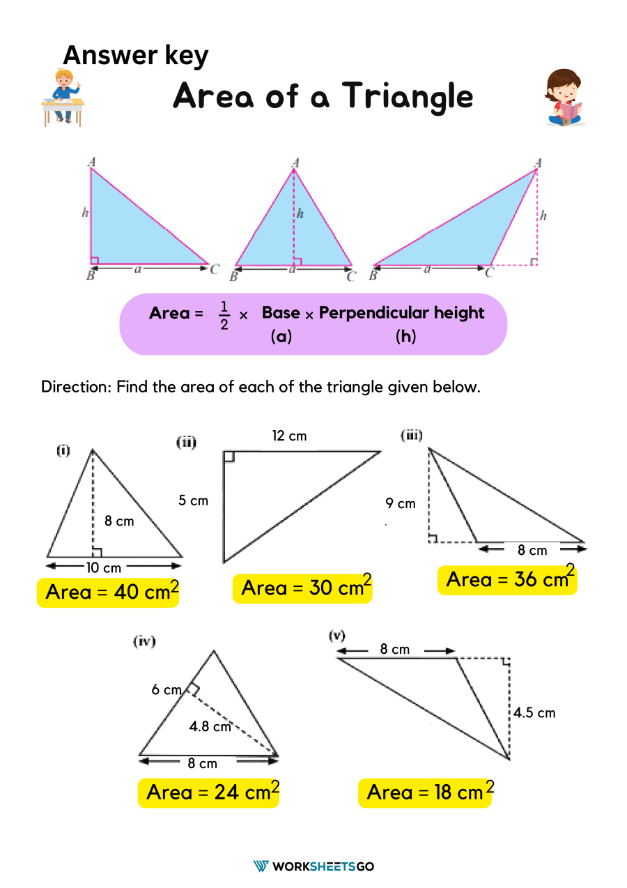 Area Of A Triangle Worksheet Answer Key