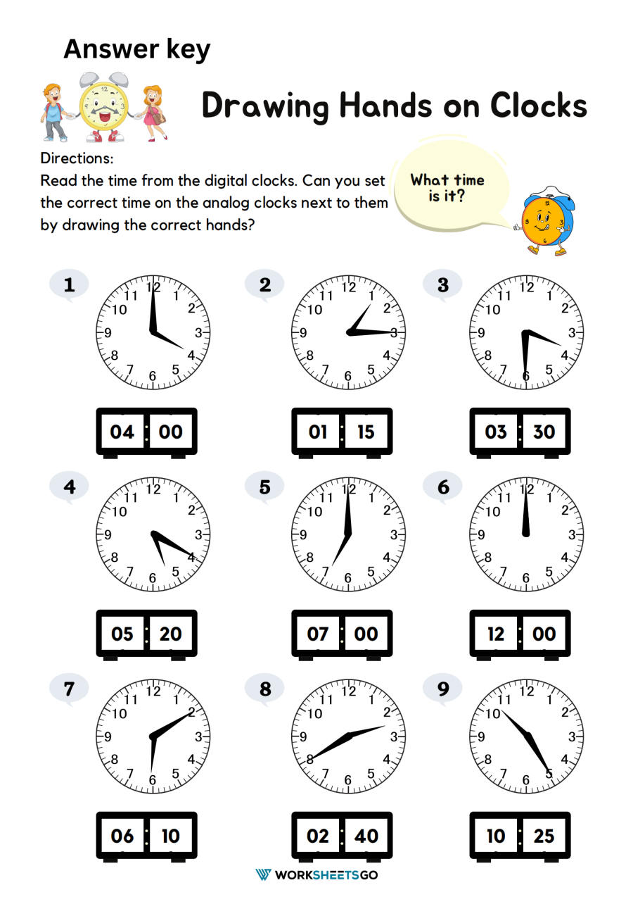 Drawing Hands On Clocks Answer Key