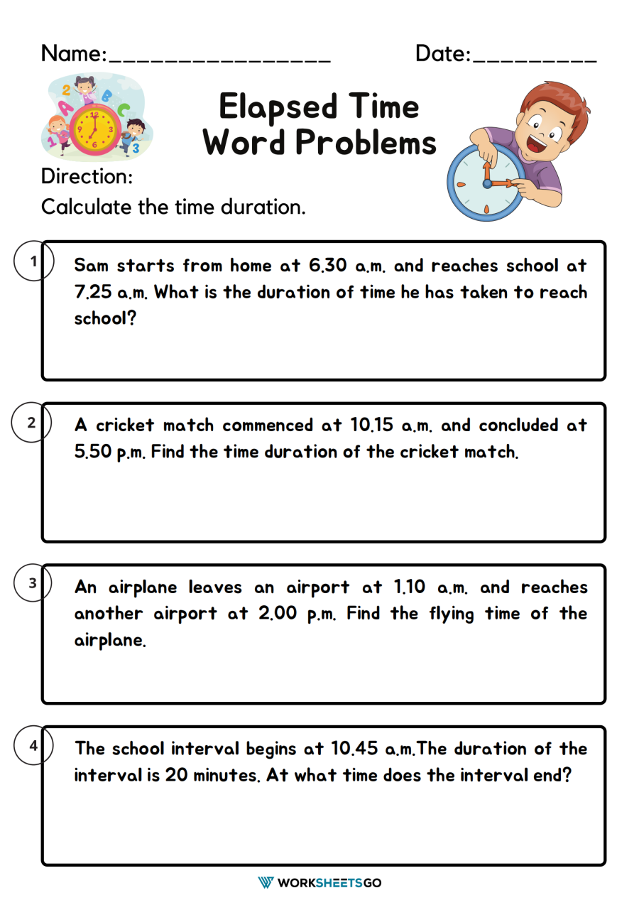 Free Elapsed Time Worksheets