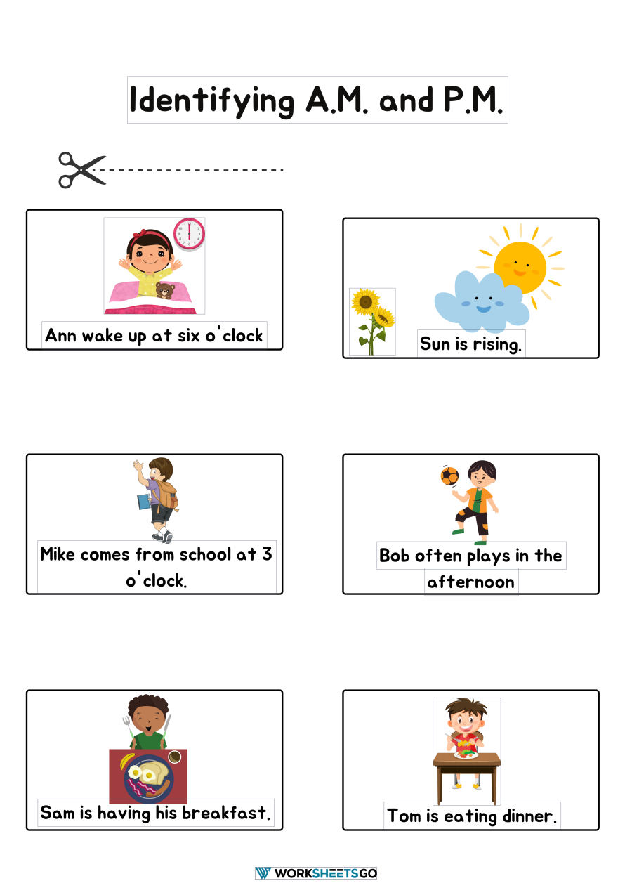 Identifying A.M And P.M Worksheet Activities