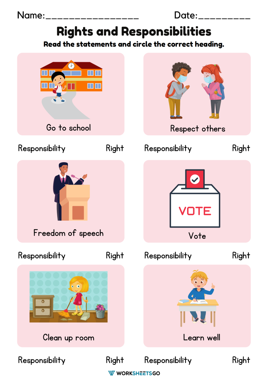 Rights And Responsibilities Worksheets | WorksheetsGO
