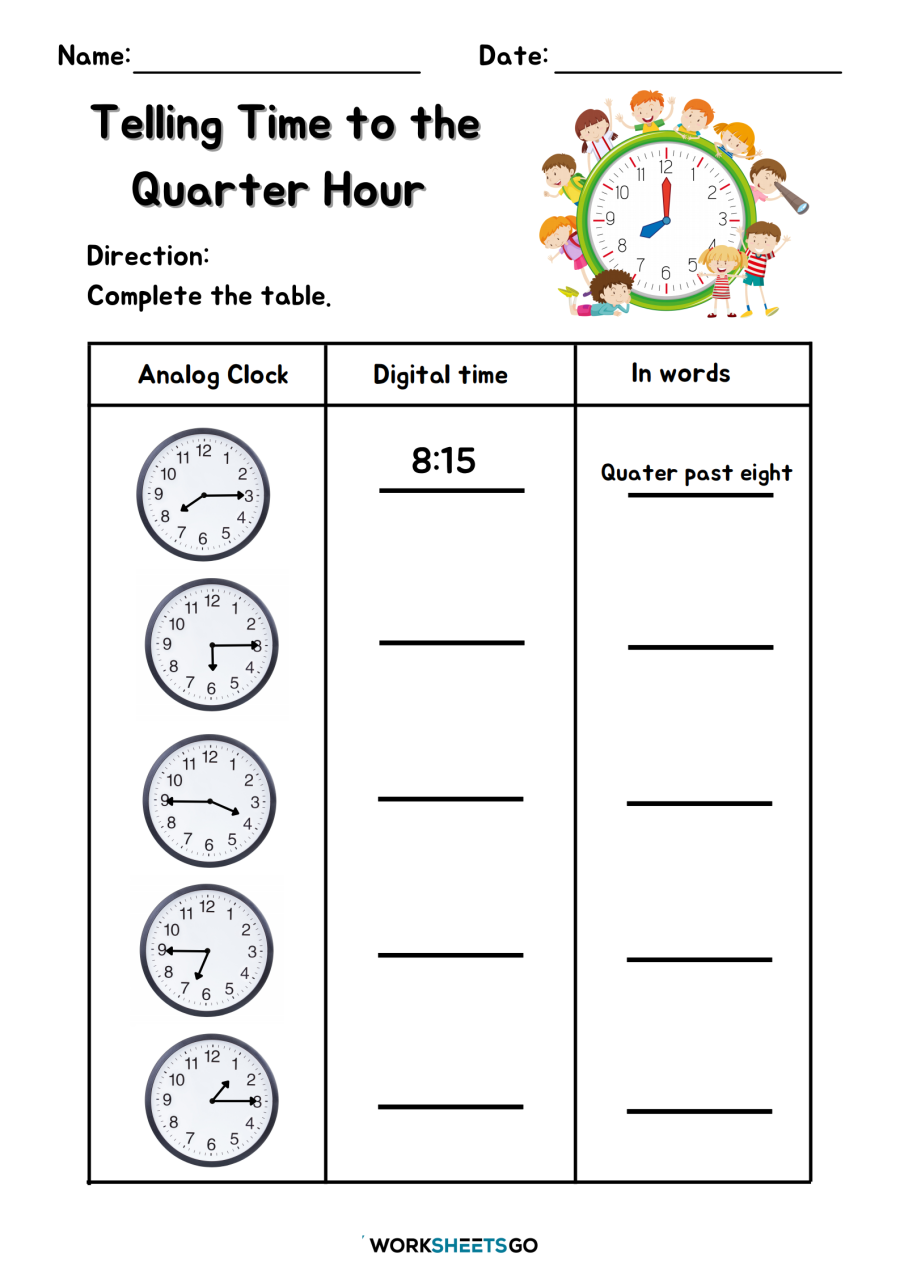 telling time worksheets