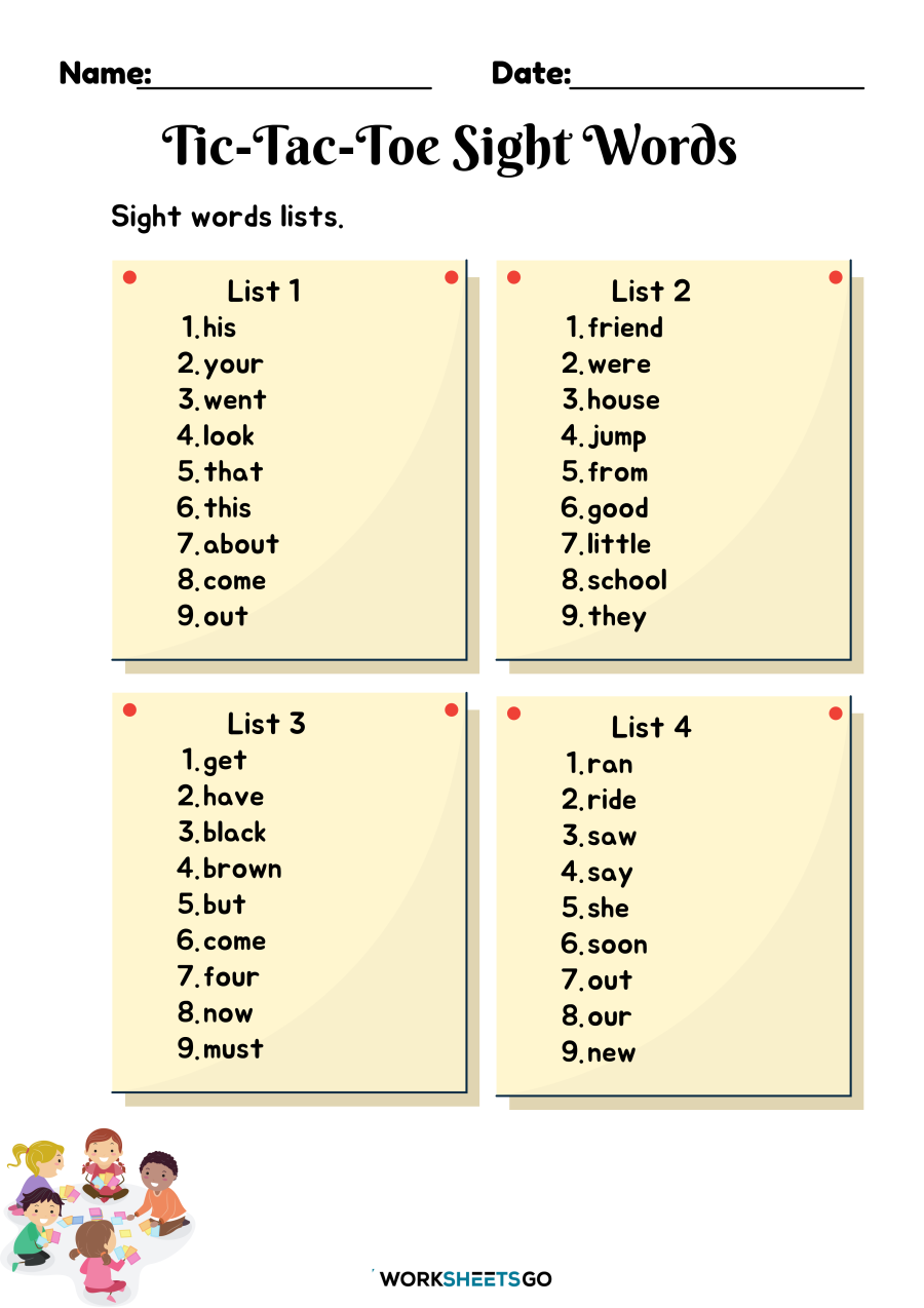 Tic Tac Toe Sight Words Worksheet Sight Words Lists
