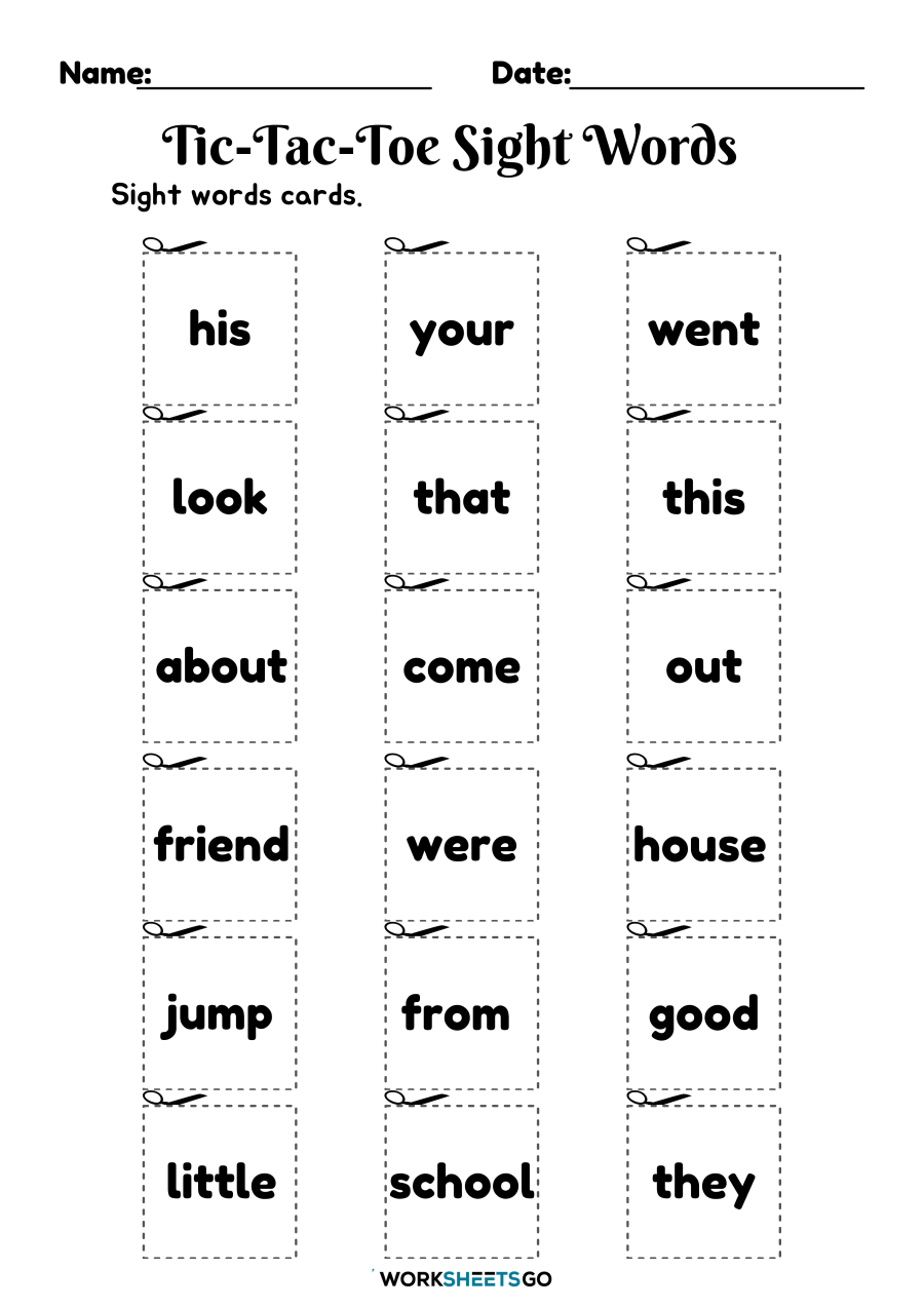 Tic Tac Toe Sight Words Worksheets Sight Words Cards 1
