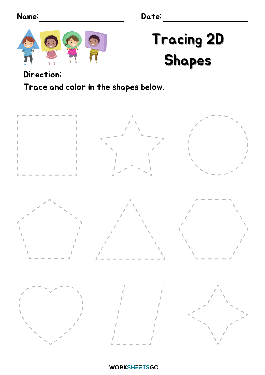 Tracing 2D Shapes Worksheets | WorksheetsGO