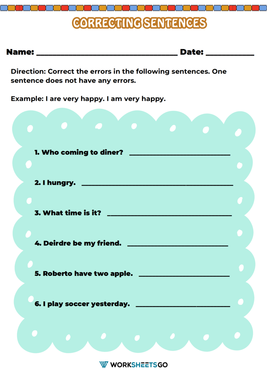 Correcting Sentences Worksheet