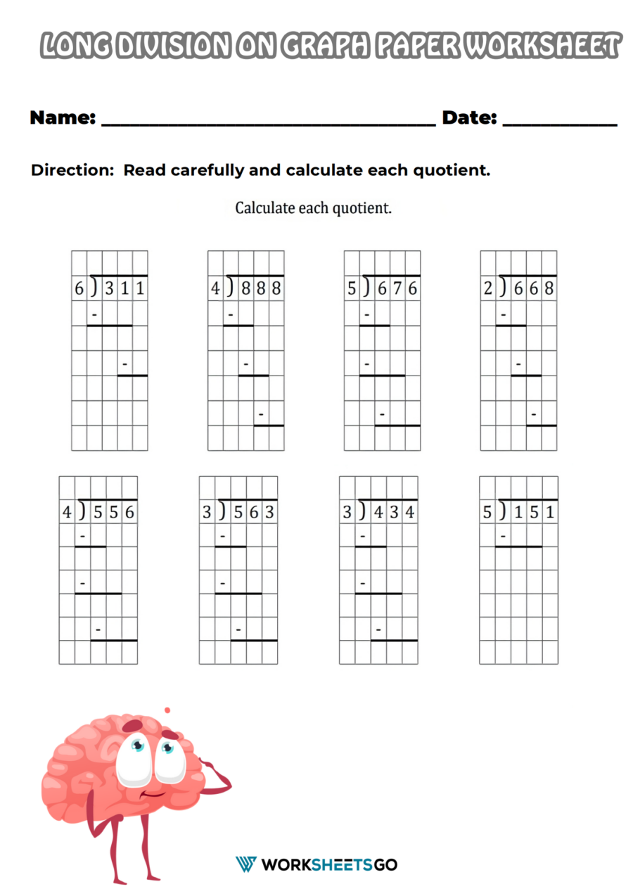 Long Division On Graph Paper Worksheet