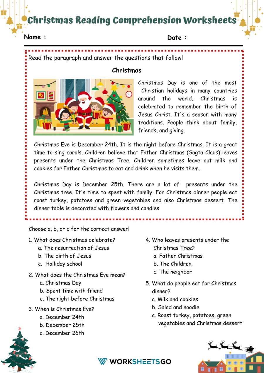 Christmas Reading Comprehension Worksheets | WorksheetsGO