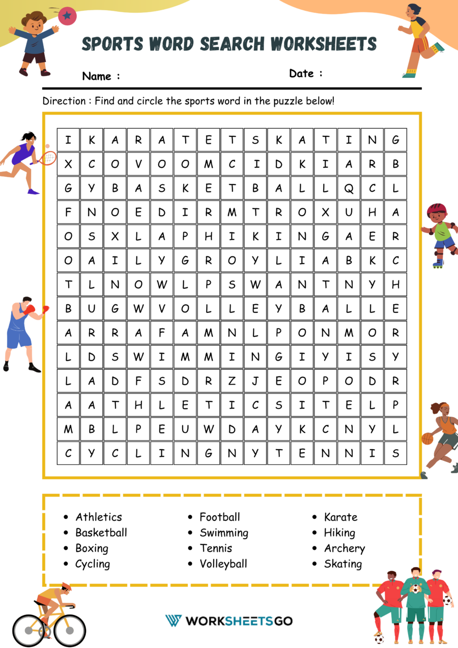 Sports Word Search Worksheets WorksheetsGO Sports Word Search Worksheets WorksheetsGO