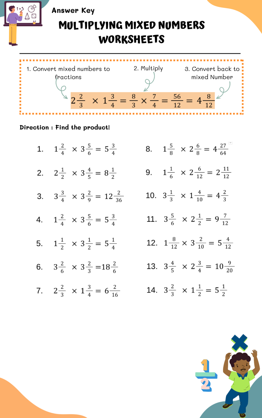 Multiplying Mixed Numbers Worksheet Answer Key