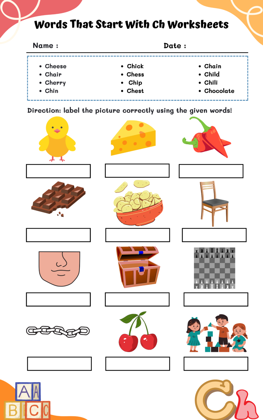 Words That Start With Ch Worksheet